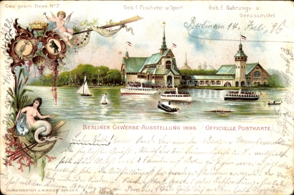 lito Berlin Treptow, wystawa handlowa 1896, budynek dla wędkarstwa i sportu, żywność