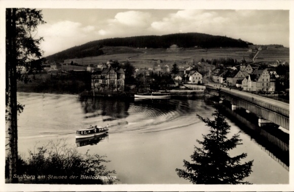 Postcard Saalburg Ebersdorf in Thuringia, reservoir of the lead hole barrier