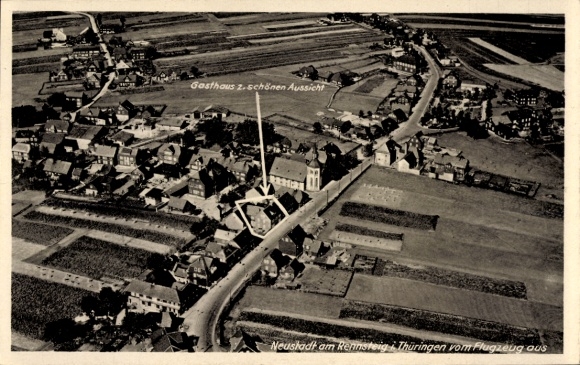 Postcard Neustadt am Rennsteig Thuringia, aerial photograph