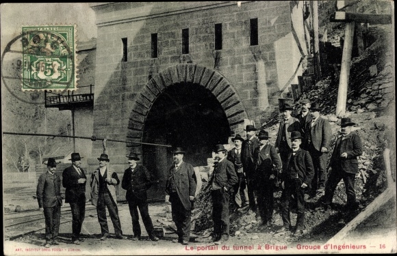 Postcard Brig Brig Glis Kanton Wallis, Simplon Tunnel, Simplontunnel, tunnel portal, Engineers