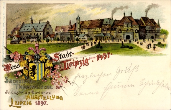 Coat of arms Chromo-Litho Leipzig, Saxon-Thuringian Industrial and Trade Exhibition 1897, City Anno 1497