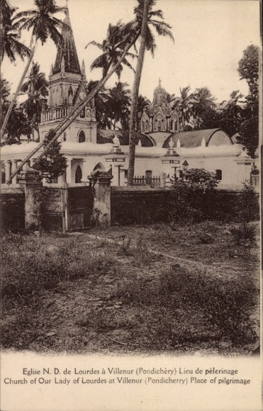 Postcard Pondichery Ponducherry India, Église de Lourdes à Villenur