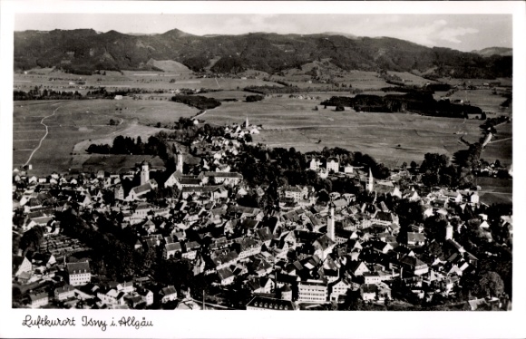 Postcard Isny im Allgäu, aerial photograph