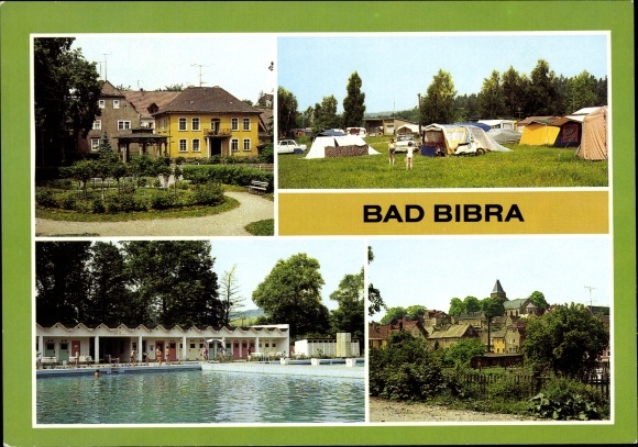 Postcard Bad Bibra in the Burgenland district, health resort, campsite, partial view, forest pool