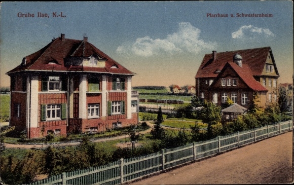 Postcard Bückgen Großräschen in Lower Lusatia, Ilse pit, vicarage, nurses&#39; home