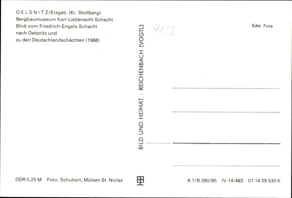 Postcard Oelsnitz in the Ore Mountains, mining museum Karl Liebknecht shaft, Friedrich Engels shaft