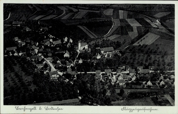 Postcard Brochenzell Meckenbeuren in Upper Swabia Württemberg, aerial photograph