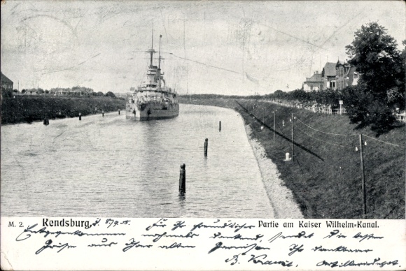 Postcard Rendsburg in Schleswig Holstein, Kaiser Wilhelm Canal, battleship