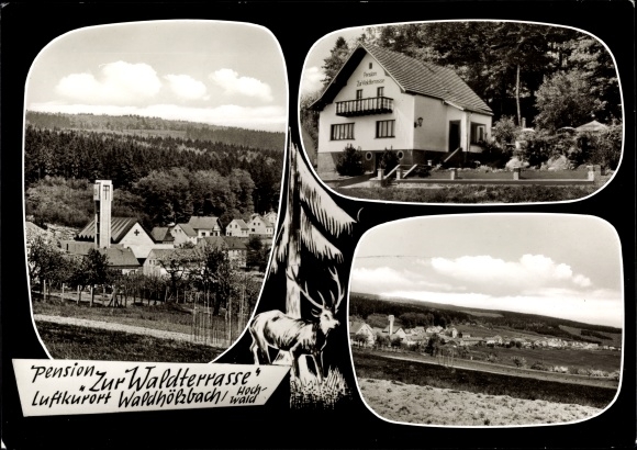 Postcard Waldholzbach Losheim am See Saarland, pension to the forest terrace, owner A. Barth