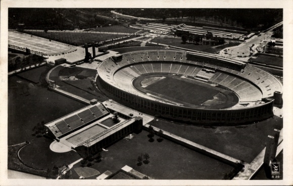 Postcard Berlin Charlottenburg Westend, Reichssportfeld, Olympic Stadium, aerial photograph