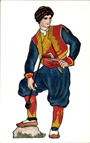 Postcard Landmann from Dubrovnik Croatia, man in Croatian folk costume