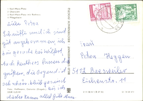 Postcard Meinersdorf Burkhardtsdorf in Saxony, Karl Marx Square, town hall, nursing home
