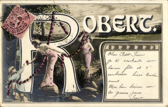 Letters Postcard First Name Robert, Women, Bouquet, Gift