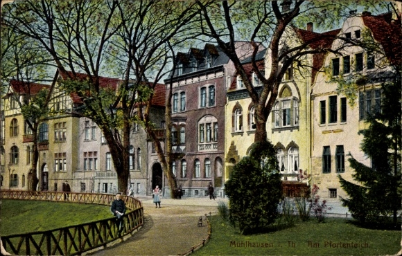Postcard Mühlhausen in Thuringia, at the Pfortenteich