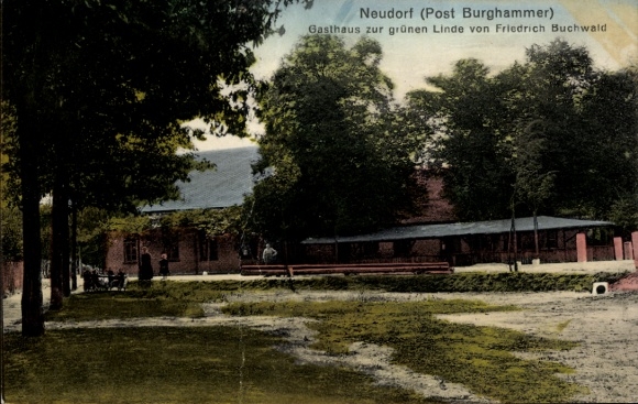 Postcard Burgneudorf Neudorf Nowa Wjes in Upper Lusatia, Inn at the Green Linden Tree