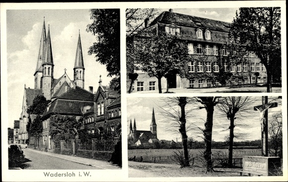 Postcard Wadersloh in Westphalia, church, place, panorama