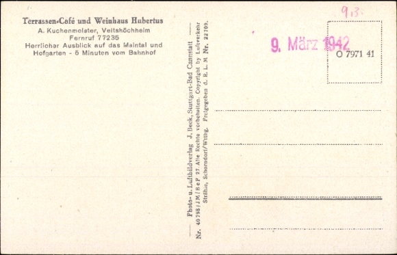 Postcard Veitshöchheim in Lower Franconia, aerial view, Würzburg, Main, gardens, terrace café