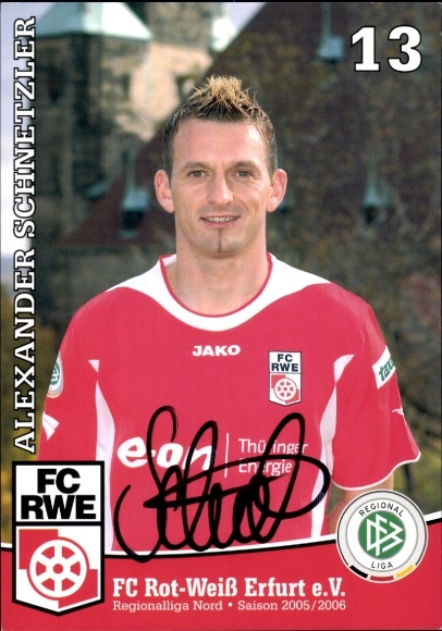 Autograph card footballer Alexander Schnetzler, FC Rot-Weiß Erfurt, autograph