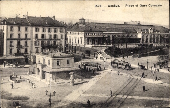 Postcard Genève Geneva city, Place et Gare Cornavin