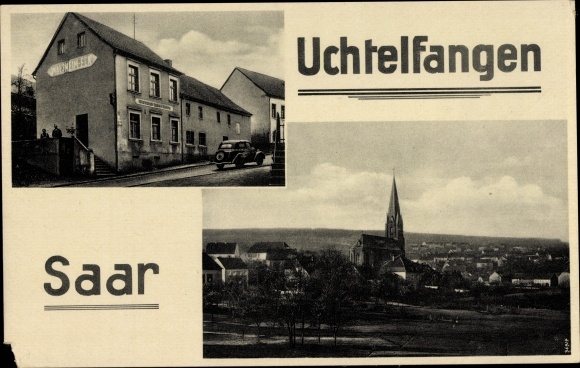 Ak Uchtelfangen Illingen im Saarland, Wirtschaft, Blick auf den Ort, Kirche