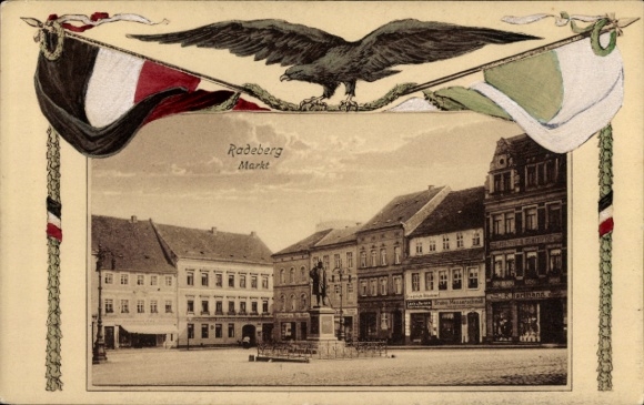 Passepartout PC Radeberg in Saxony, market, monument, eagle, flags