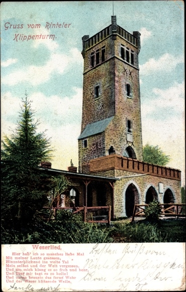 Postcard Rinteln an der Weser, cliff tower, Weser song