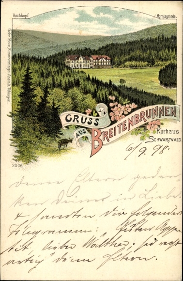 Chromo-Litho Sasbachwalden in the Black Forest, Breitenbrunnen, Kurhaus, Hochkopf, Hornisgrinde