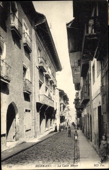 Postcard Hernani Basque Country Spain, street with buildings, narrow path, balconies