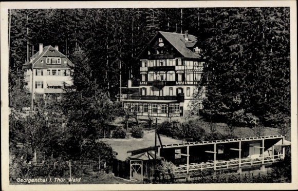 Ak Georgenthal in Thüringen, Kurhaus, Fachwerk, Wald