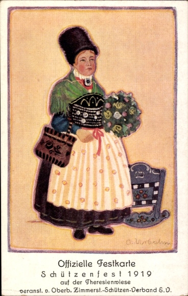 Künstler Ak Urbahn, O., Schützenfest 1919 Theresienwiese München, Starnberger Bäuerin, Tracht 19.Jh.