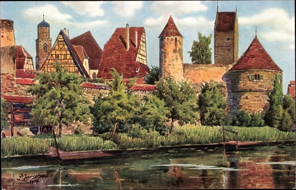 Artist PC Marschall, J., Dinkelsbühl, lot at the Mühlgraben, 1914
