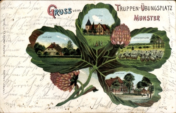 Kleeblatt Litho Munster im Heidekreis, Truppenübungsplatz Munsterlager, Schnuckenherde, Kirche
