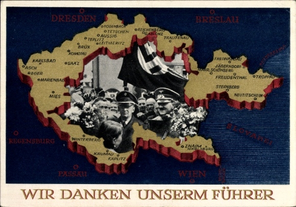 Ganzsachen Ak Wir danken unserm Führer, Sudetenland, Böhmen, Mähren, Hitler