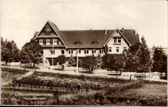 Postcard Sondershausen in the Kyffhäuserkreis Thuringia, climatic health resort Technikerheim, architecture, rural