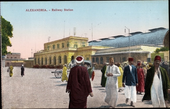 Postcard Alexandria Egypt, train station