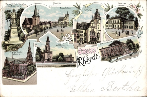 Chromo-Litho Rheydt Mönchengladbach in the Ruhr area, Kaiser Wilhelm monument, New Town Hall, seminar