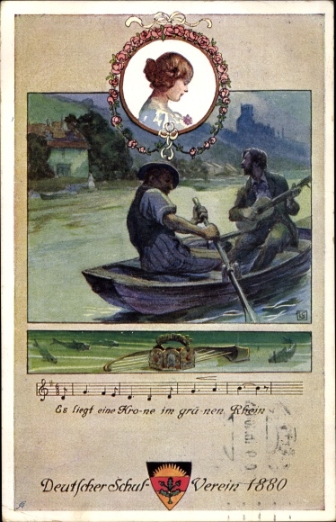 Artist Song Postcard There is a crown in the green Rhine, German School Association