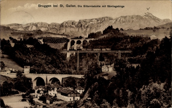 KP Bruggen Kt. St. Gallen Szwajcaria, Wiadukty Sitter z górami Säntis