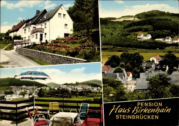 Postcard Steinbrücken Dietzholztal in Hesse, partial view, Pension Haus Birkenhain