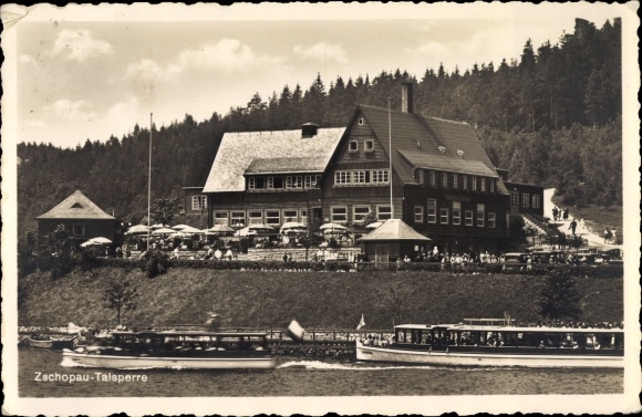 Ak Kriebstein Mittelsachsen, Zschopau-dam, salonstoomboot, restaurant