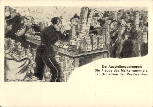 Postwaardekunstenaar Ak Peters, P., Düsseldorf, postzegeltentoonstelling juni 1936, postbeambte