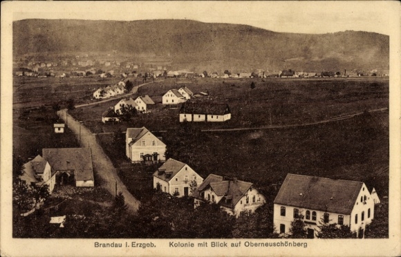 Postcard Rabenau in the Ore Mountains, colony with view of Oberneuschönberg, rural buildings, hills in the ...