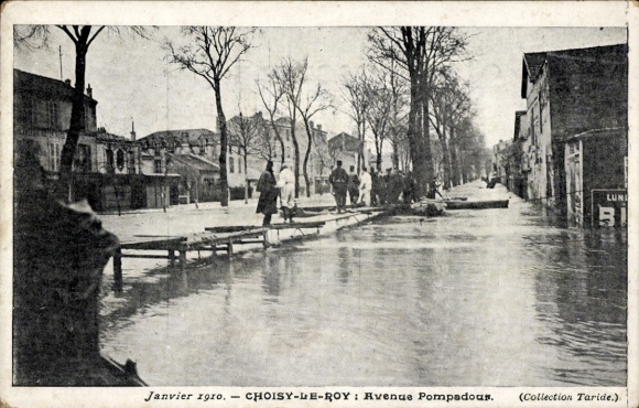 Ak Choisy Le Roi Val de Marne, Avenue Pompadoux, Überschwemmungen Januar 1910