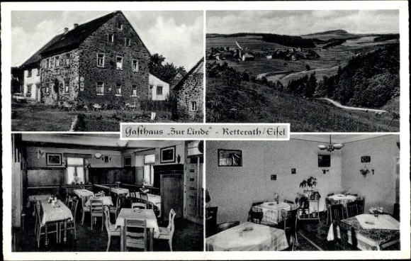 Ak Retterath in de Eifel, panorama, Gasthaus Zur Linde, eetkamer