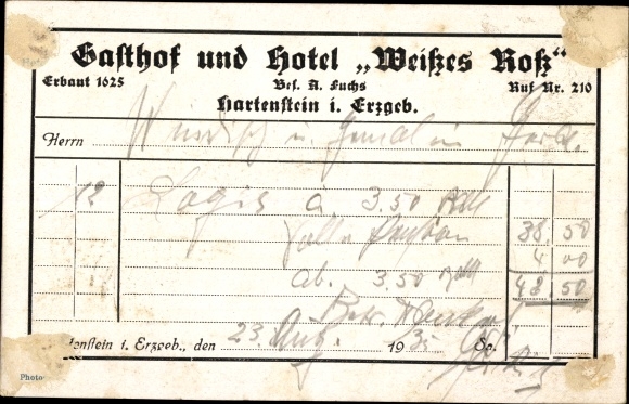 Postcard Hartenstein Erzgebirge Saxony, Old German Inn Weißes Ross, exterior view
