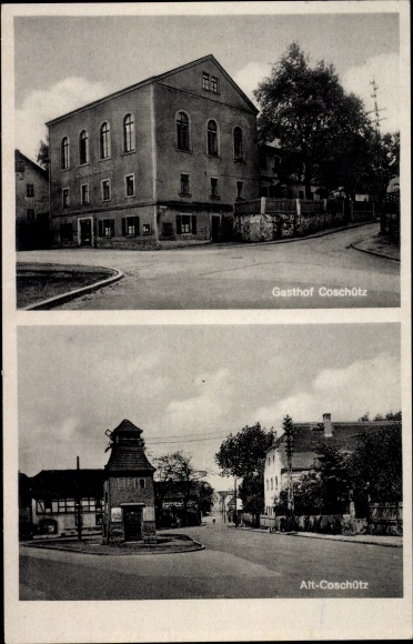 Ansichtkaart Dresden Coschütz, herberg, straatgedeelte