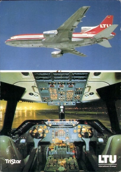 Niemiecki samolot pasażerski Ak, LTU Boeing 757-200, silnik Rolls Royce, TriStar L-1011-1, kokpit