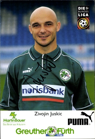 Autograph card footballer Zivojin Juskic, SpVgg Greuther Fürth, autograph