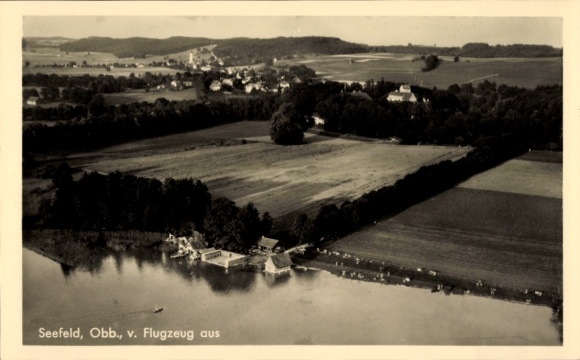 Postcard Seefeld in Upper Bavaria, aerial photograph
