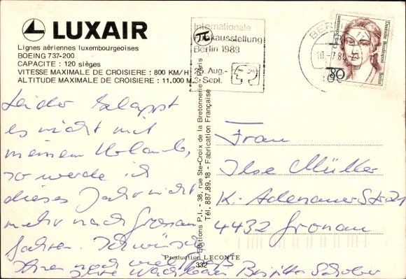 Postcard passenger aircraft, Luxair, Boeing 737-200